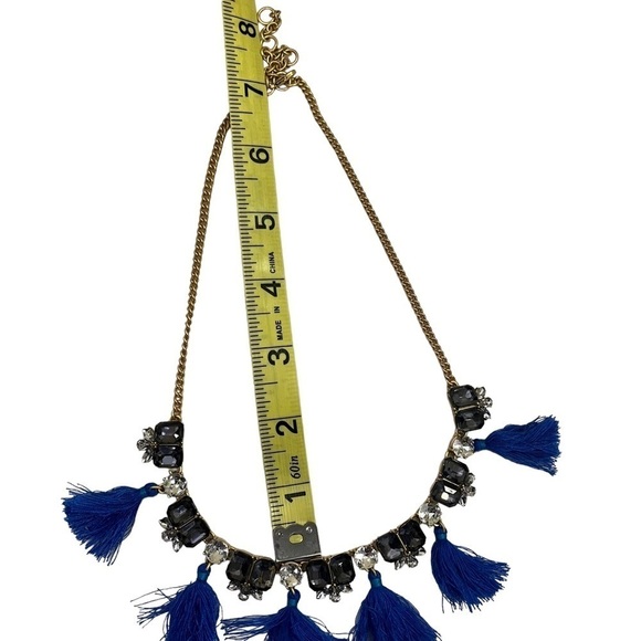 J Crew Statement Necklace Blue Tassels Rhinestones - Picture 8 of 8